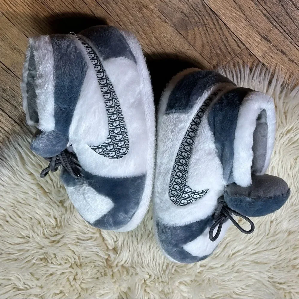 Cozy Plush Slippers with Swoosh Design Soft Indoor House Shoes